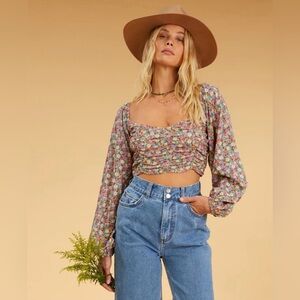Billabong Long Sleeve Floral Crop Top